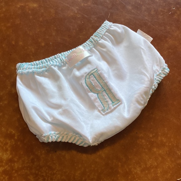 EUC Cecil and Lou Seersucker Swimsuit Diaper Cover with Monogrammed “R” - Picture 4 of 5
